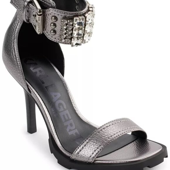 KARL LAGERFELD PARIS Malinda Embellished Ankle-Strap Dress Sandals NIB - Picture 2 of 13